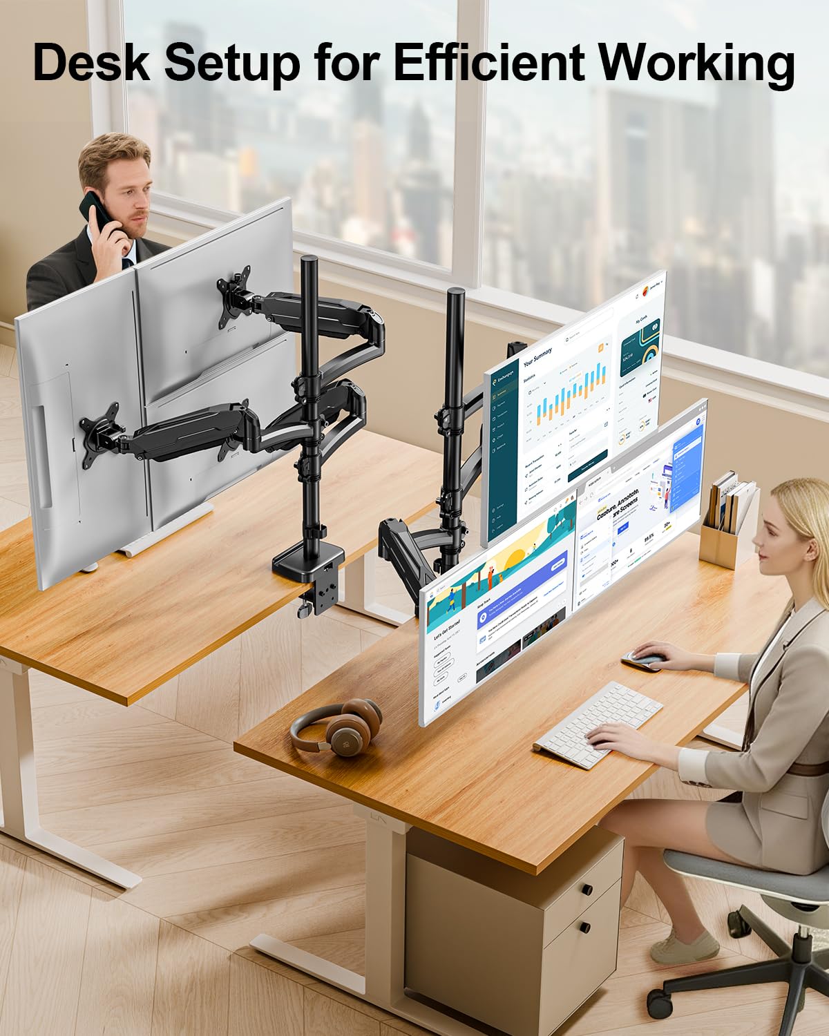 MOUNT PRO Triple Monitor Mount for Max 32" Computer Screen, Adjustable 3 Monitor Desk Mount, up to 19.8lbs Each, Three Display Arm with Tilt Swivel Rotation, VESA Mount 75x75/100x100mm