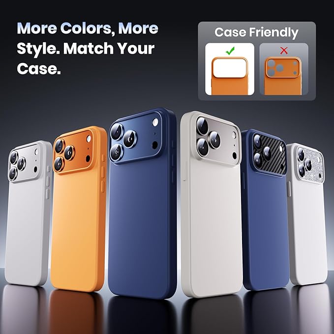 Hoerrye for iPhone 17 Pro Max Camera Lens Protector - [12FT Shatterproof Military Grade] [Strong Adsorption] 9H+ Tempered Glass Camera Screen Full Protective Cover Case Friendly,Cosmic Orange