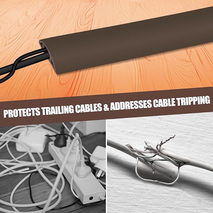 Floor Cord Cover Cable Cavity Self Adhesive Cord Hider Floor 10FT Floor Cable Management Power Cord Protector Floor Electric Cord Covers for Offices, Gym, Exhibitions (CoffeeBrown, 1.18" x 20')