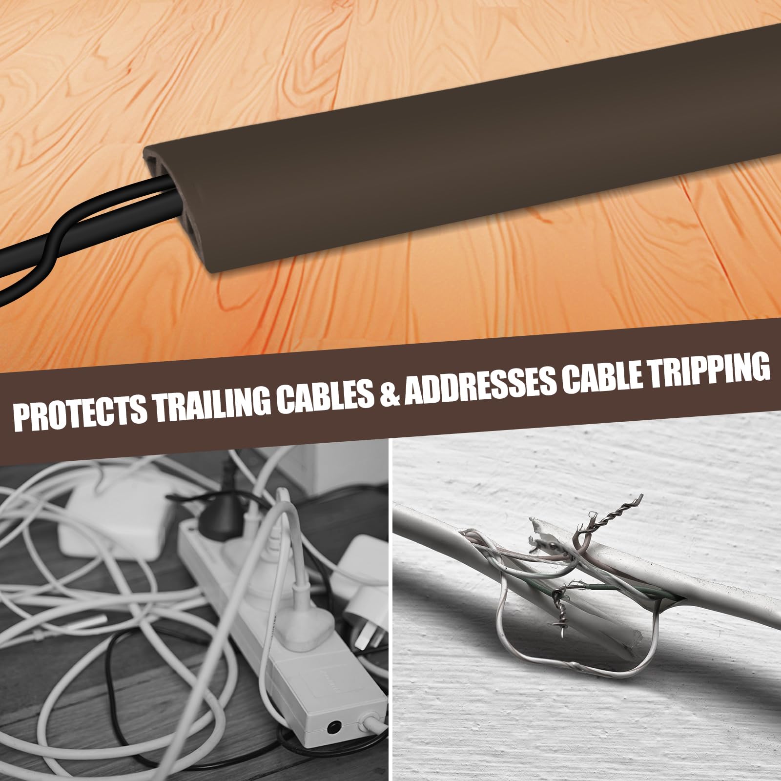 Floor Cord Cover Cable Cavity Self Adhesive Cord Hider Floor 10FT Floor Cable Management Power Cord Protector Floor Electric Cord Covers for Offices, Gym, Exhibitions (CoffeeBrown, 0.78" x 10')