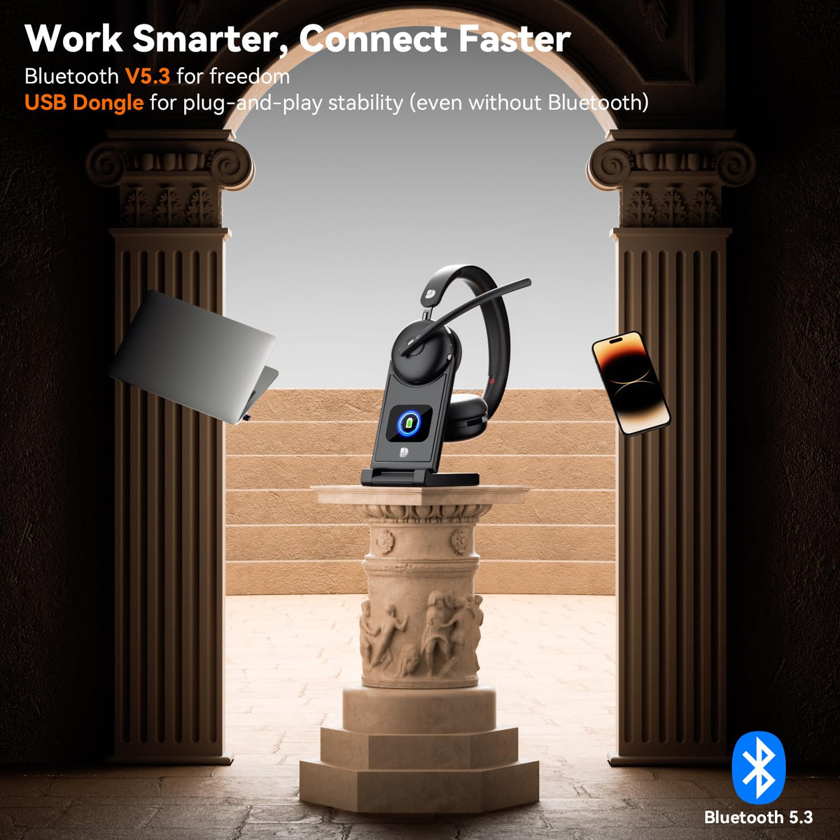 Dytole Wireless Headset with Mic for Work