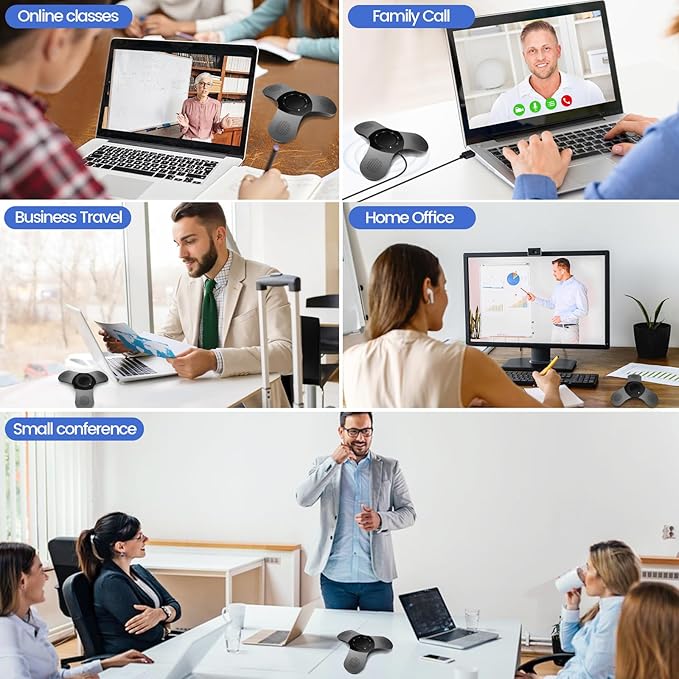 Conference Speaker with Microphone 360°Voice Pickup USB-C Speakerphone Home Office Compatible Skype/Teams/Zoom Noise Cancelling Omnidirectional Meeting Room Bluetooth Speaker with Mic for 10 People