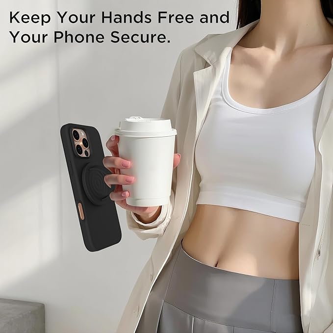 Magnetic Phone Ring Grip Holder, Silicone Finger Loop Grip, Compatible with MasSafe, Back of Phone for iPhone Pro Max/Plus/16/15/15/14/13/12 Series, Black