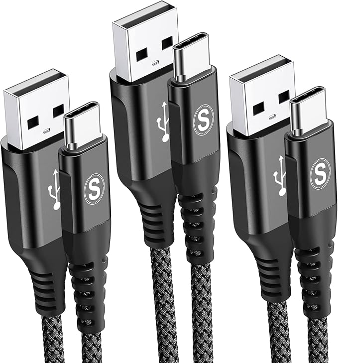 sweguard USB Type C Charger Cable [3-Pack,10ft+6.6ft+3.3ft] iPhone 16 Charger Nylon Braided Cord for iPhone 16 15 Pro Max Plus Samsung Galaxy S24 S23 S22 S21 S20 S10 Note 20 10 A54 Pixel LG Moto PS5