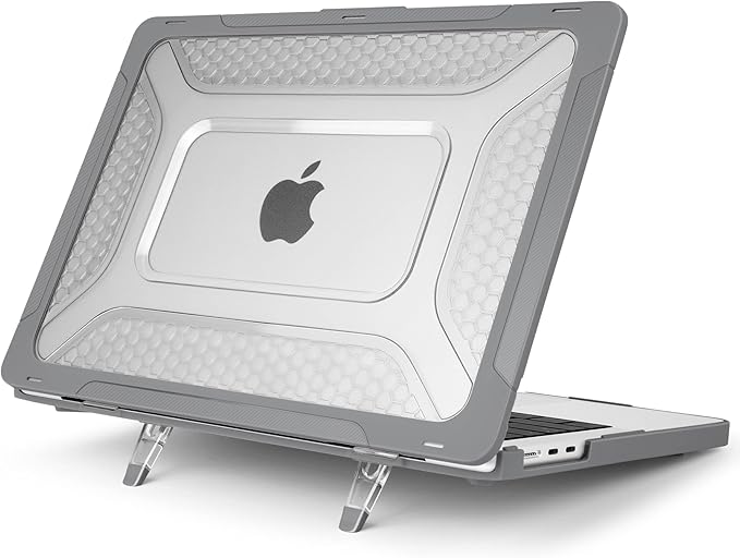 Batianda Case for New MacBook Air 13 inch 2025 M4 Chip 2024 2022 Release A3240 A3113 A2681 Model,Honeycomb Heavy Duty Protective Hard Shell with TPU Bumper Fold Kickstand & Keyboard Cover, Grey