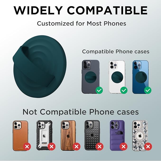 Magnetic Phone Ring Grip Holder, Silicone Finger Loop Grip, Compatible with MasSafe, Back of Phone for iPhone Pro Max/Plus/16/15/15/14/13/12 Series, Dark Green