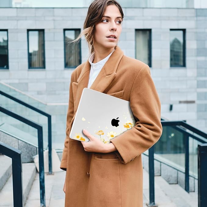 Compatible with MacBook Air 13.6 inch Case, M4 A3240/M3 A3113/M2 A2681 (Released 2025 to 2022), Hard Shell, Keyboard Cover, Screen Protector, Webcam Cover & Type-C Adapter, Scatter Daisies