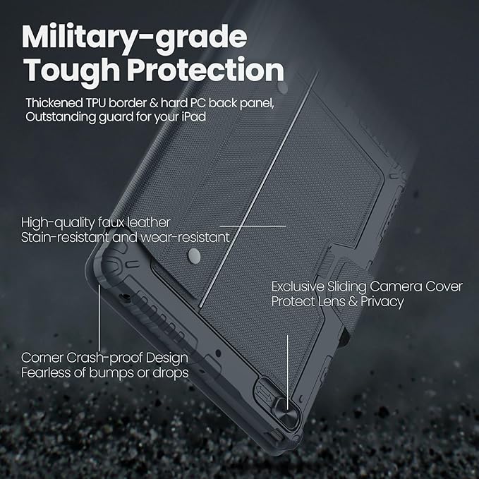 Nillkin iPad 9th Generation (10.2", 2021) Case with Detachable Keyboard, Magic Trackpad, 7-Colors Backlit, Portrait/Landscape Modes, Rugged Keyboard Case with Camera Cover for iPad 8th/7th Gen, Gray