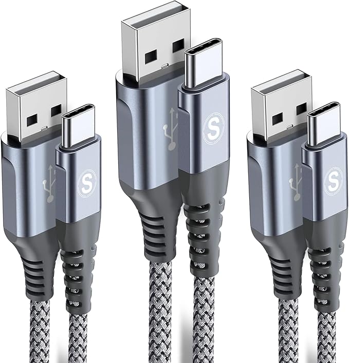 sweguard USB Type C Charger Cable [3-Pack,6.6ft+3.3ft+1.5ft] iPhone 16 Charger Nylon Braided Cord for iPhone 16 15 Pro Max Plus Samsung Galaxy S24 S23 S22 S21 S20 S10 Note 20 10 A54 Pixel LG Moto PS5