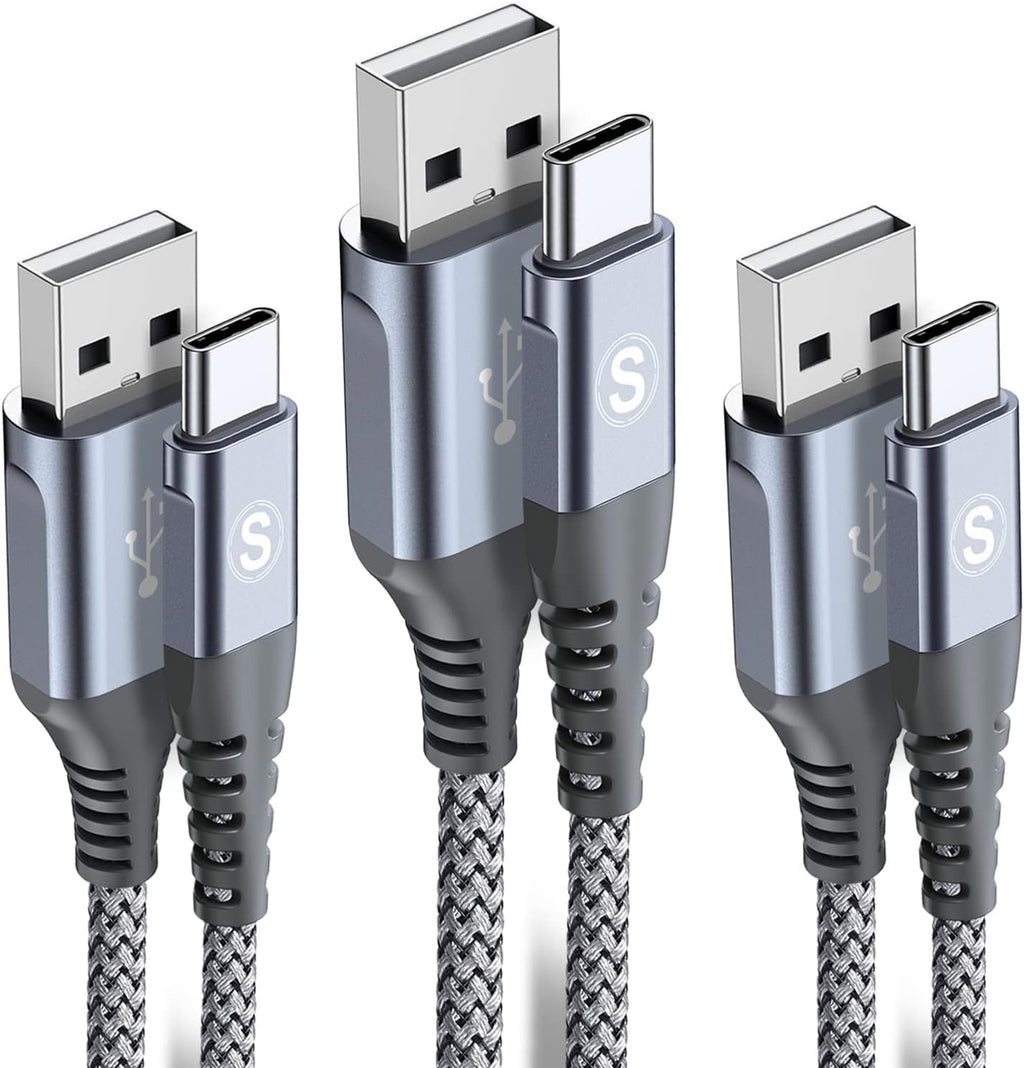 sweguard USB Type C Charger Cable [3-Pack,6.6ft+3.3ft+1.5ft] iPhone 16 Charger Nylon Braided Cord for iPhone 16 15 Pro Max Plus Samsung Galaxy S24 S23 S22 S21 S20 S10 Note 20 10 A54 Pixel LG Moto PS5