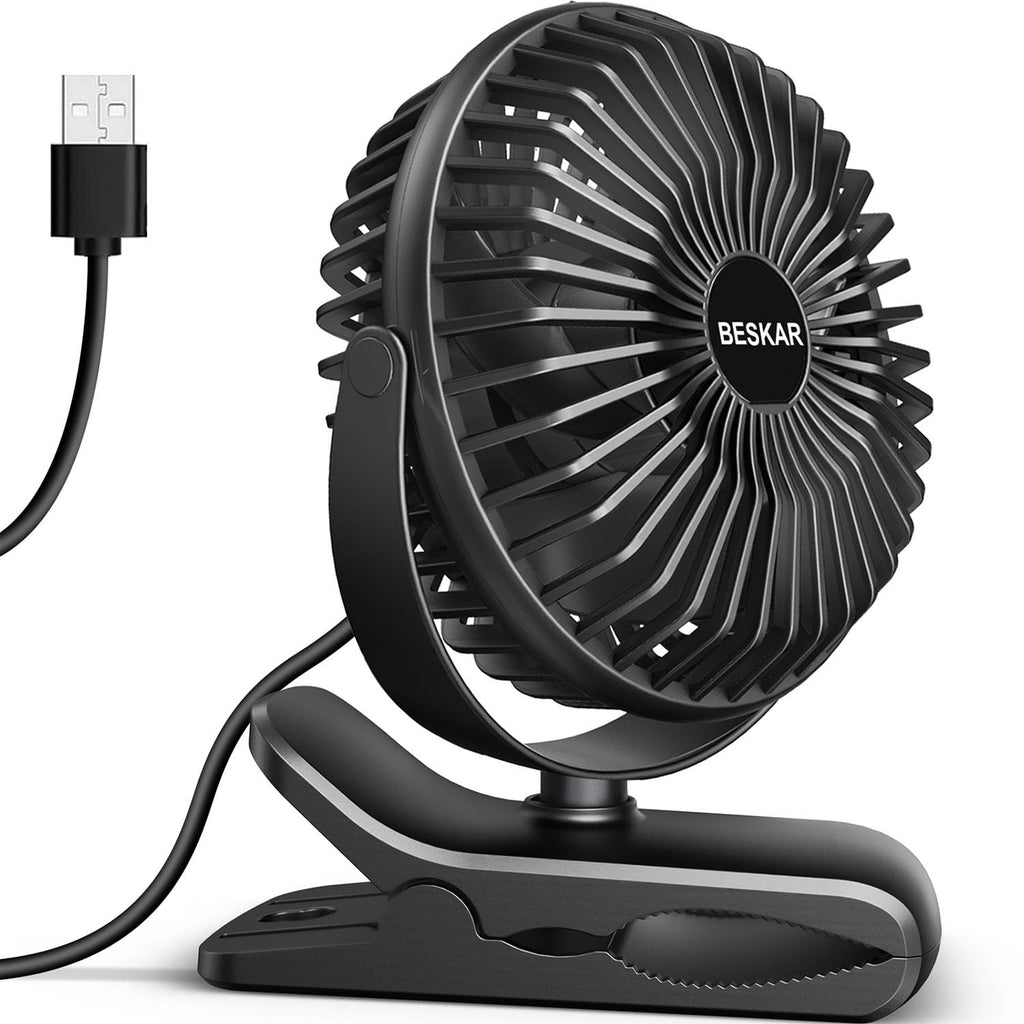 BESKAR USB Clip on Fan, Portable Small Desk Fan with Cord Powered