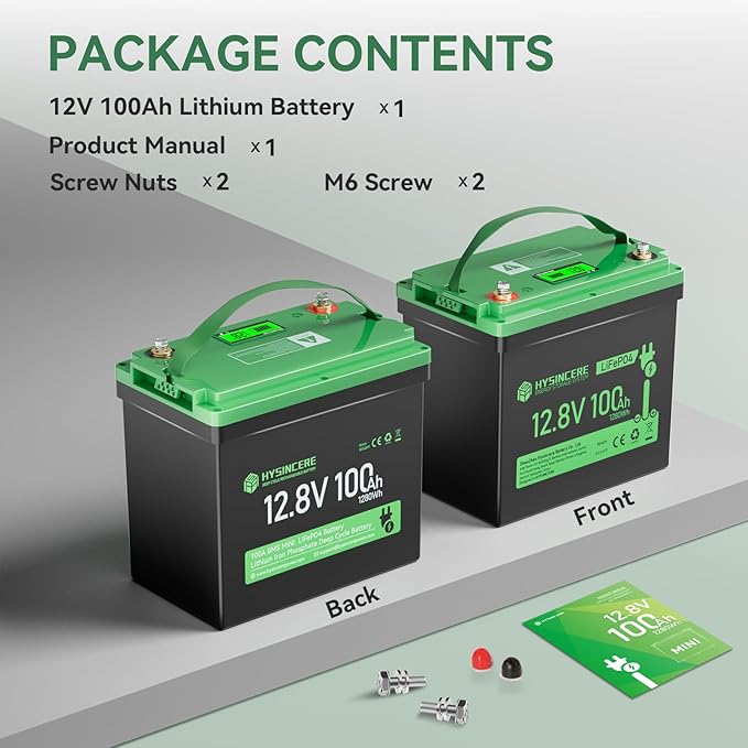 12V 100Ah LiFePO4 Lithium Battery, Mini Deep Cycle Rechargeable LiFePO4 Battery, Max.15000 Cycles Built in 100A BMS for RV, Trolling Motor, Camping, Marine, Solar, Home Energy Storage(1 Pack)