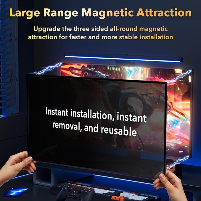 Magnetic 2 Pack Invisible Hidden Design Computer Privacy Screen Filter 24 Inch for Frameless Monitor 16:9 Aspect Ratio, Removable Anti Glare Blue Light Protector, Double Sided Reversible Eye Care Film