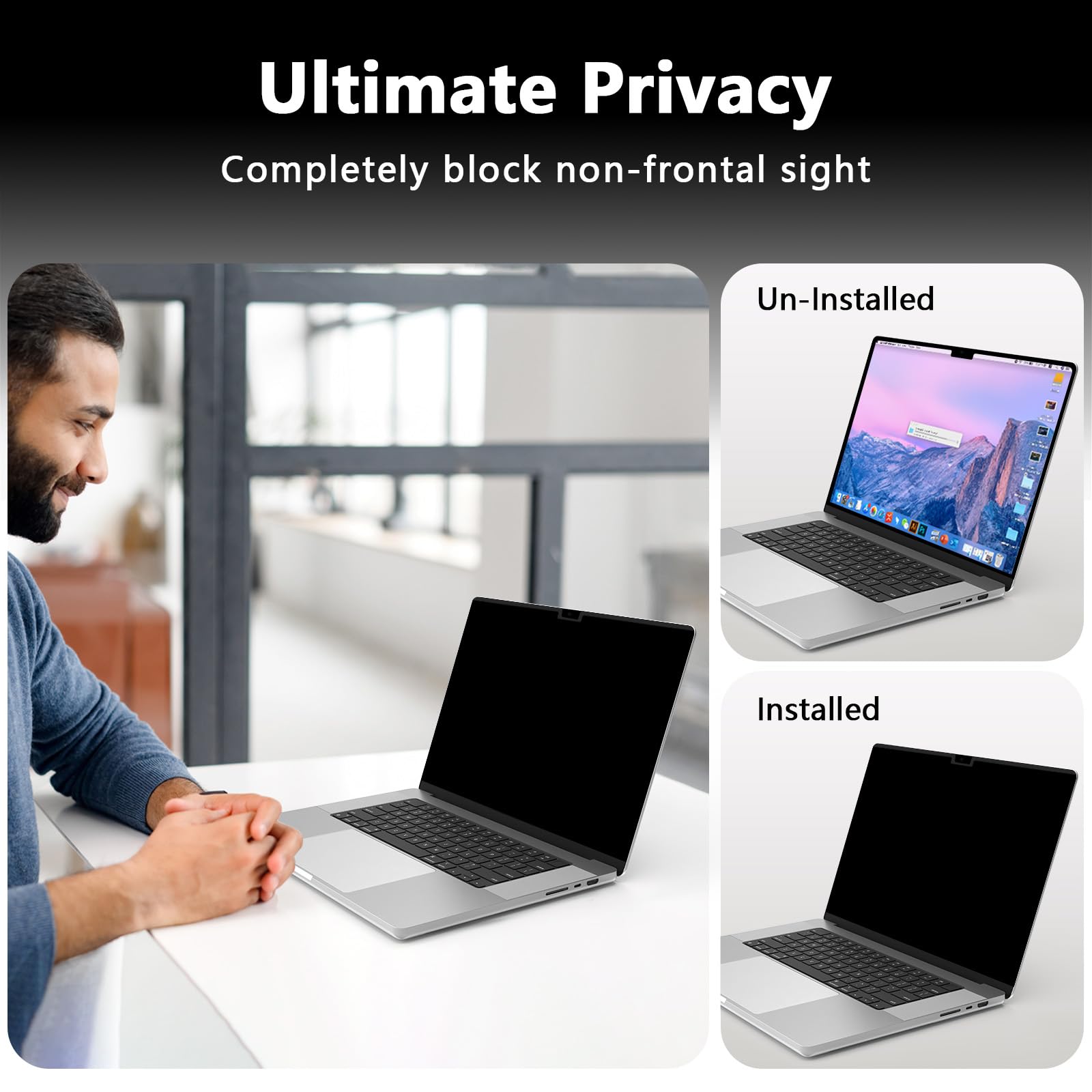LUSA DESIGN Magnetic MacBook Air 15 Inch Privacy Screen(2023-2025, M2, M3, M4), Removable Anti Glare Blue Light Macbook Pro Screen Protector, 360° Anti Spy and Easy Install Shield