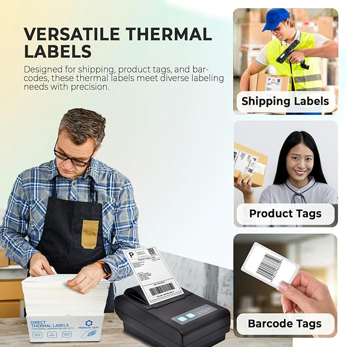 Rockin Rolls Direct Thermal Shipping Labels (Total of 1000) 2 Packs of 500-4x6 Thermal Labels Fanfold, Thick, Commercial Grade, Waterproof Mailing & Address Labels, Perforated & Strong Adhesive