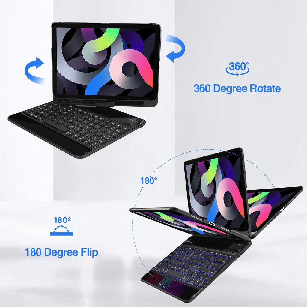 ProCase 360°Swivel Wireless Keyboard Case for iPad Air/Pro 11"/10.9", Black