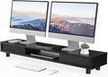 Fenge Dual Monitor Stand with Storage, Desk Shelf with Glass Sliding Door