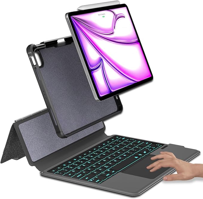 iPad 12.9 Keyboard Case for iPad Pro 12.9 inch 6th 2022/5th 2021/4th 2020/3rd 2018-7 Color Backlight,Touchpad Detachable Slim Cover with Pencil Holder (12.9",Black)
