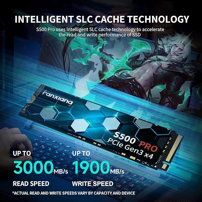 S500 Pro 1TB NVMe SSD M.2 PCIe Gen3x4 2280 Internal Solid State Drive, SLC Cache 3D NAND TLC, Up to 3200MB/s, Compatible with Laptop and PC Desktops(Black)