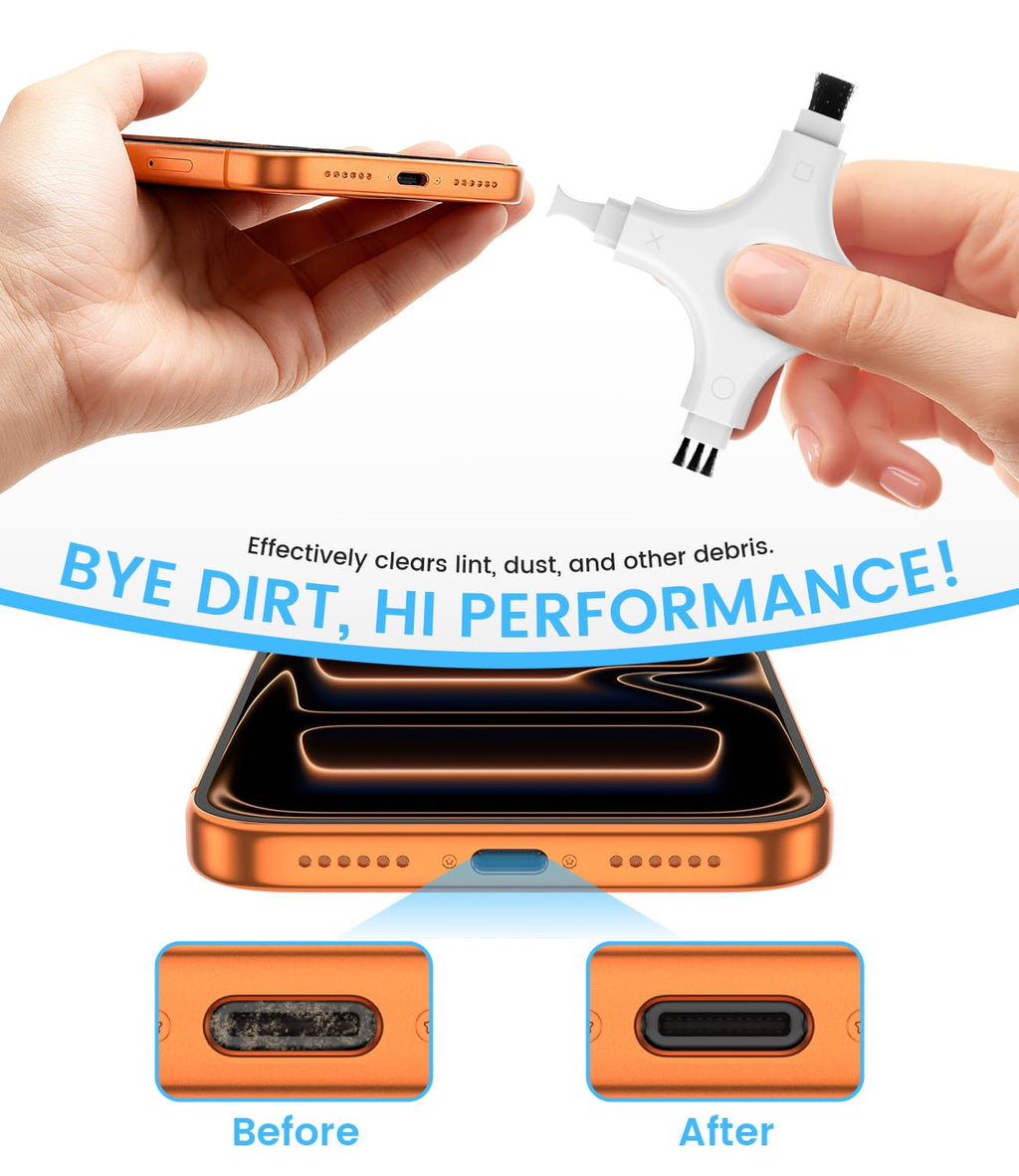 Phone Cleaning Kit, Multi-Tool Charging Port Cleaner with Soft PVC Brushes for iPhone & USB-C Devices, Speakers & Earbuds, White