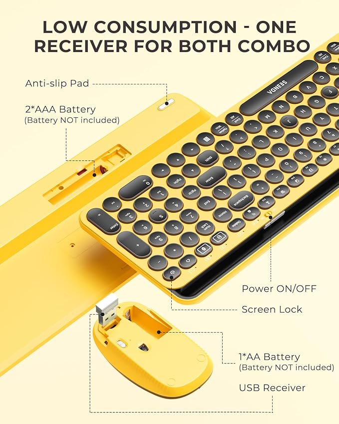 seenda Bluetooth Keyboard and Mouse for iPad, CTU-301 Multi-Device Bluetooth + 2.4G Wireless Keyboard Mouse with Tablet Holder for MacBook/Windows Computer, iOS/Andriod Tablet Phone, Yellow
