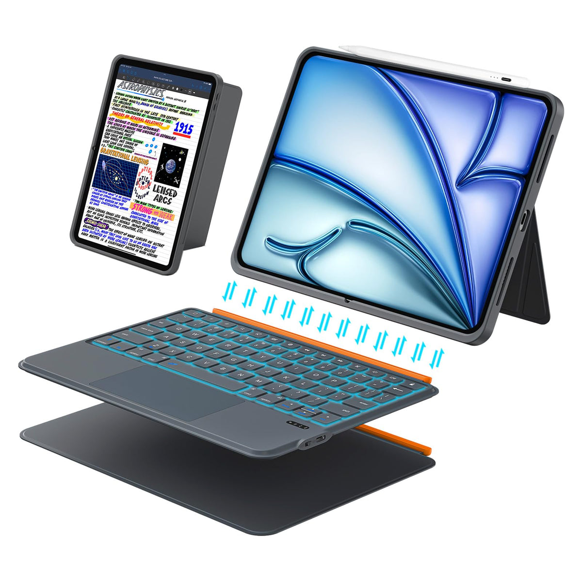 iPad Air 13 inch Case Keyboard (M4/M3/M2, 2026/2025/2024), Wireless Keyboard for Pro 12.9 6/5/4/3rd Gen, Magnetic Detachable with Trackpad, 7-Color Backlit, Landscape/Portrait, Adjustable Stand (Gray)