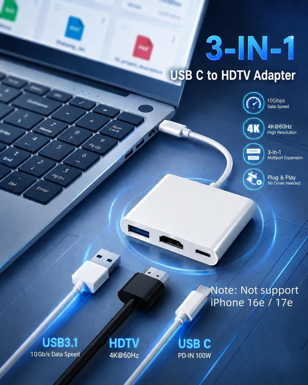 AIRSKY USB-C Digital AV Multiport Adapter, USB C to HDTV Adapter
