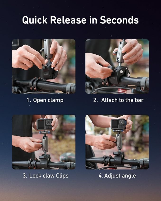 TELESIN Super Clamp Mount | Bike Handlebar Mount for Hero 13 | Power Suction Magnetic Design | 360° Rotation Ball Head | Fits 9-38mm Handlebar for Bike/Bicycle/Motorcycle