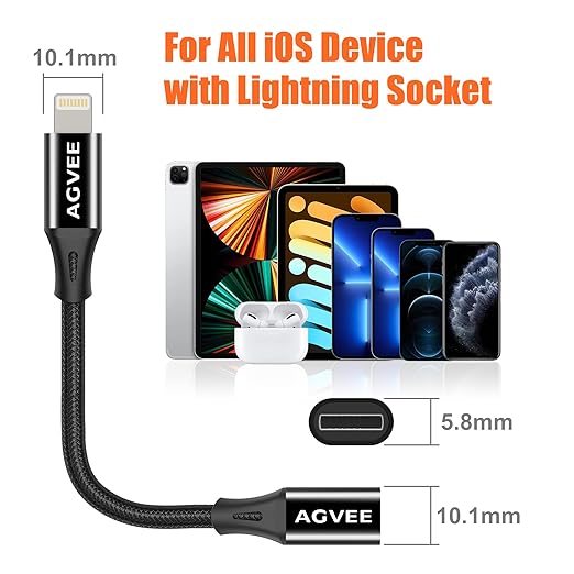 AGVEE [6.6ft Lightning Extension Cable Braided Female to Male Extender Cord for iPhone iPad Charger, Data Sync Video Audio & Charging Connector Adapter, Black