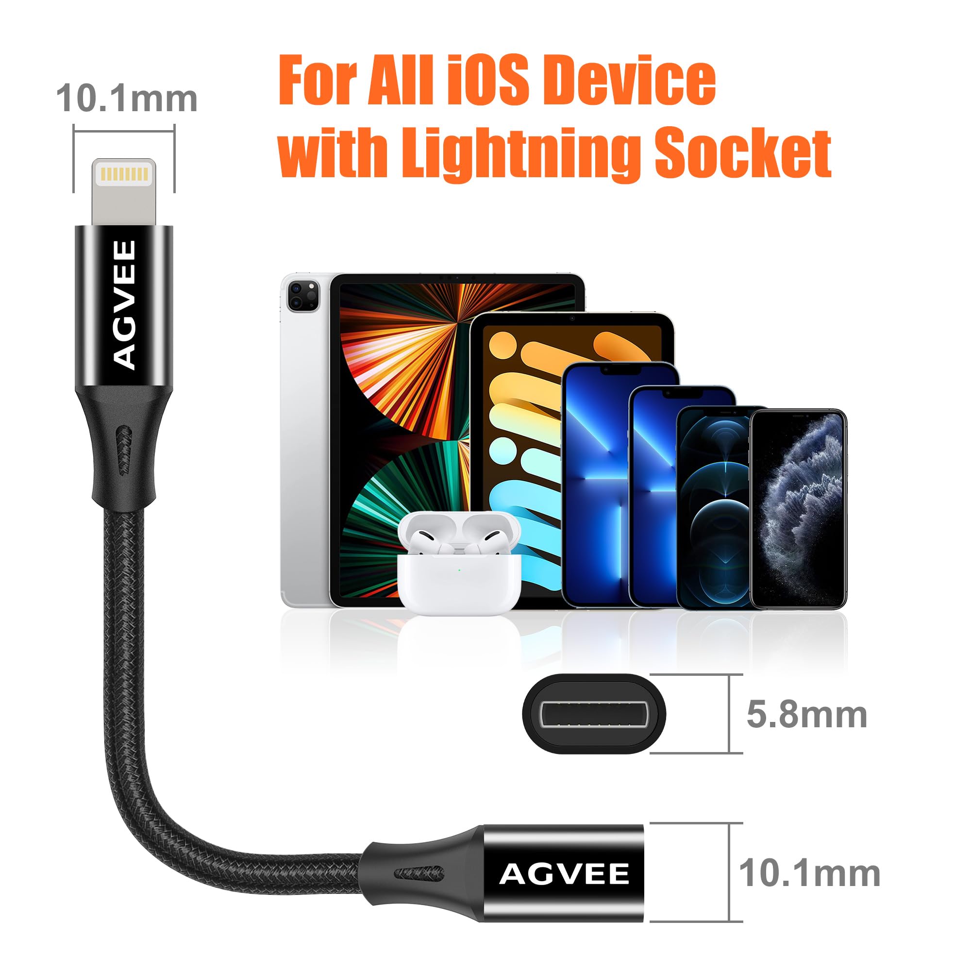 AGVEE 2 Pack 1ft Lightning Extension Cable