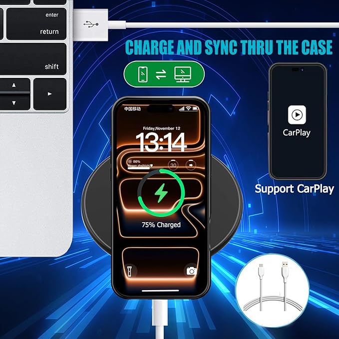 Battery Case for iPhone 17 Pro, Upgraded 10000mAh Rechargeable Portable Extended Battery Pack Supported Qi Wireless Charging Case Compatible with iPhone 17 Pro (6.3 inch) Charger Power Bank (Black)