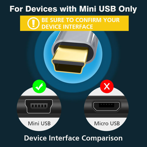 AGVEE 1ft Mini USB Cable, Durable USB-A to Mini-B Data and Charger