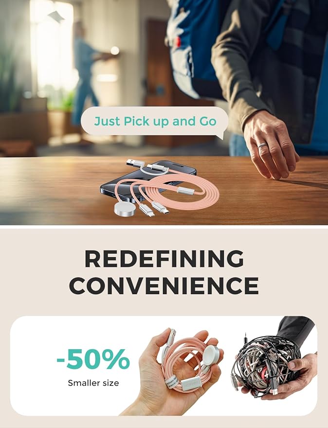 2Pack Pink-Travel Essentials 3 in 2 USB C Cable for Watch Charger Phone Charger USB C Multi Fast Charging Cable Compatible with Watch Ultra/SE/10/9/8/7/6/5/4/3/2/1 & Phone 16/15/14/Galaxy S23-4FT
