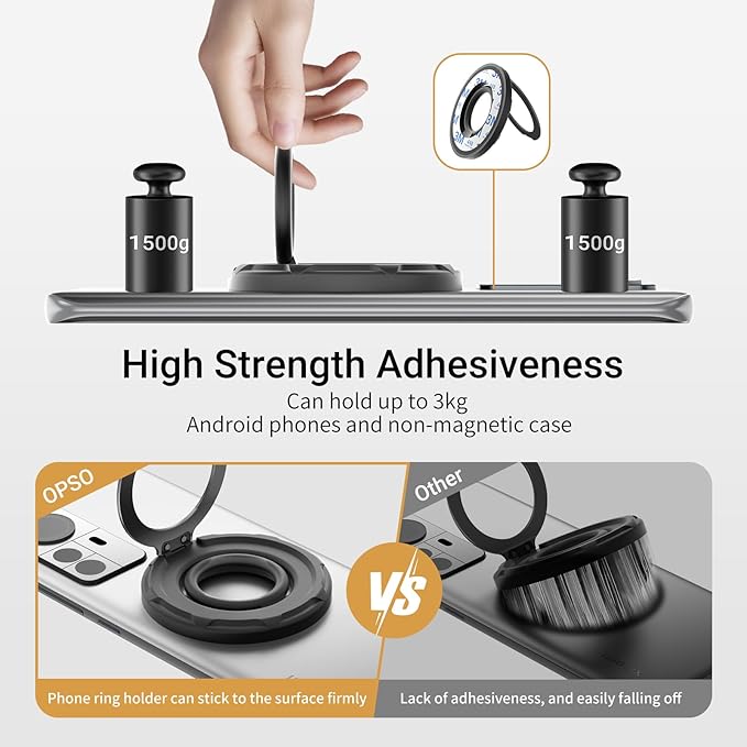 OPSO Magnetic Phone Ring Holder for MagSafe, 360 Degree Rotation Silicone Finger Ring Grip Stand Holder, Adjustable Kickstand, Compatible with iPhone 16 15 14 13 12/Pro/Max, Samsung and All Smartphone
