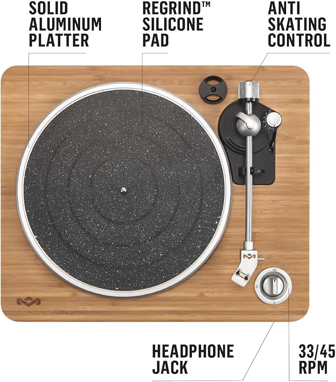 House of Marley Stir It Up Turntable, Vinyl Record Player with 2 Speed Belt Drive for 33/45 RPM, Built in Pre-Amp, Headphone Jack and Made from Sustainable Materials. for Wired Speakers Only