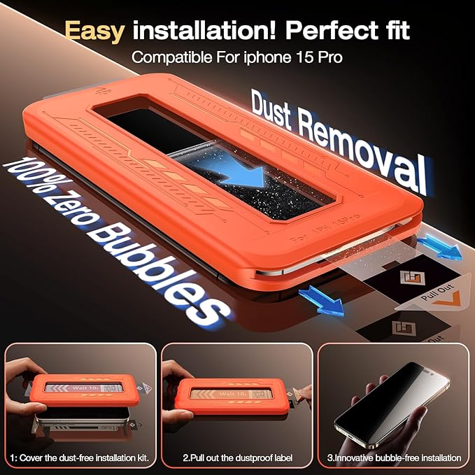 EGV 2 Pack Compatible for iPhone 15 Pro Privacy Screen Protector [6.7 Inch], 9H+ Military Grade Shatterproof Tempered Glass, Dust-Free Alignment Frame, Easy to Install for Beginners, Bubble-Free