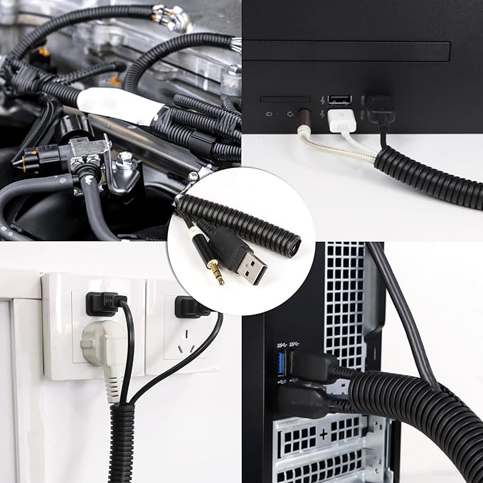 Split Wire Loom Tubing, 10,25ft Cord Protectors from Pets No Chew, Flexible Wire Covers Cord Protectors, Protective Split Cable Sleeve for Automotive Home Industrial Wires(Black, 1.12inch-10ft)