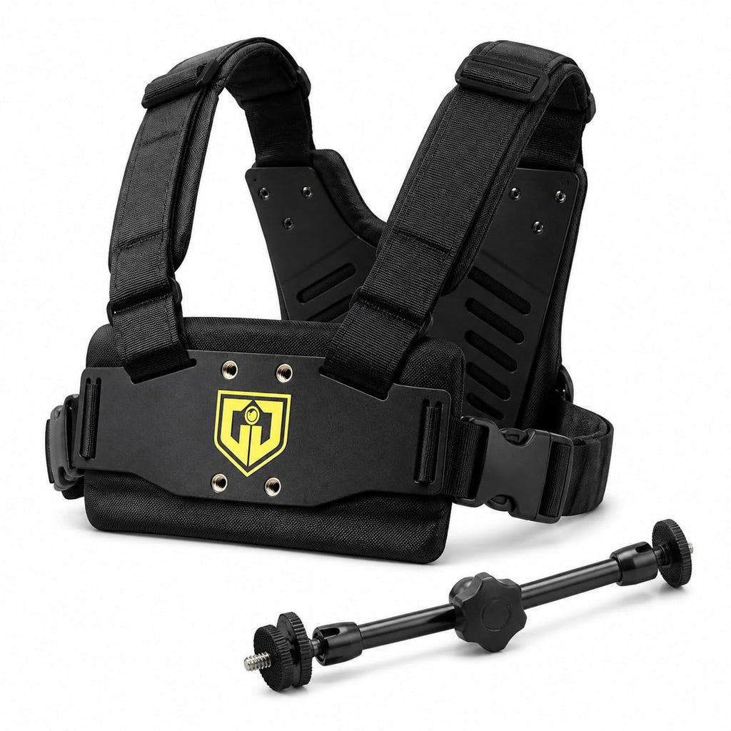Glide Gear MED 100 Medusa Action Camera Body Mount Vest for GoPro, 360 and Compact Cameras – Front and Rear 1/4"-20 Mounting Plates with 11" Friction Arm