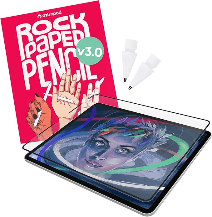 Astropad Rock Paper Pencil v3.0 – 2025 Upgraded Version – Paper Screen Protector for 11" iPad Pro (Gen 1-4) or 10.9" iPad Air (Gen 4-5) + Apple Pencil Tips Replacement 2 Pack – Compatible with Apple Pencil 1st/2nd Gens and Pencil Pro