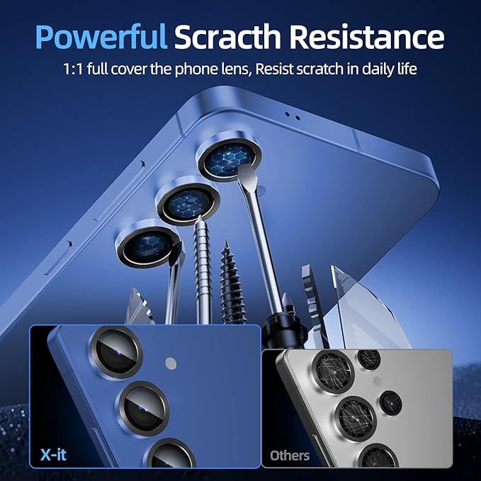 X-it Camera Lens Protector for Samsung S25, 9H Tempered Glass, Independent Metal Aluminum Edge Original Protection Design, Suitable for Phone Case, Anti-scratch, Anti-reflective,Navy
