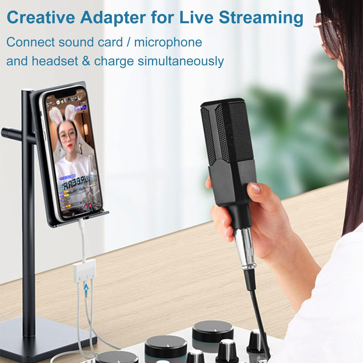 USB C to Microphone Adapter USB-C to 3.5mm Audio Adapter for Live-Streaming