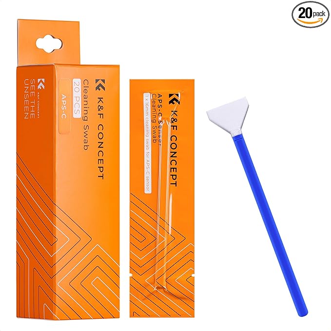 K&F Concept 20 Pack APS-C Frame Sensors Cleaning Swabs, DSLR SLR Digital Camera Dry CCD CMOS Clean Swabs Compatible with Nikon Sony Canon DSLR Camera Sensor, 16mm x 20mm