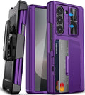 SIXBOX for Samsung Galaxy Z Fold 6 Case with Card Holder & Belt Clip & Slide Lens Cover, Built-in Hinge Protection & Screen Protector, Durable Wallet Phone Cover Case for Z Fold 6 5G 2024, Dark Purple