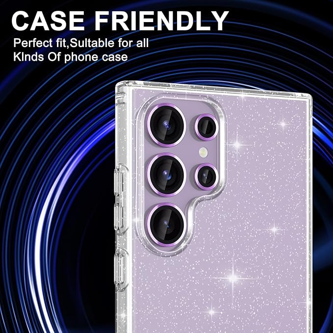 for Samsung Galaxy S23 Ultra Camera Lens Protector, Individual Metal Ring Tempered Glass Lens Cover, [Strong Adsorption] Scratch Resistant Ultra-Thin HD Clear Lens Cover, 1 Set-Purple