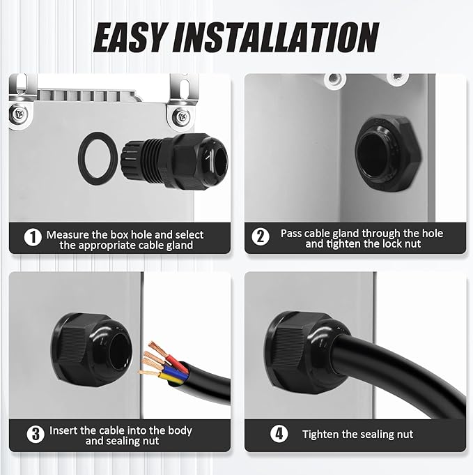 2 Pcs 1" NPT Nylon Cable Glands, Black Strain Relief Cable Cord Connector IP68 Waterproof Junction Box Wire Protectors Adjustable for 18-25mm Cable Diameter