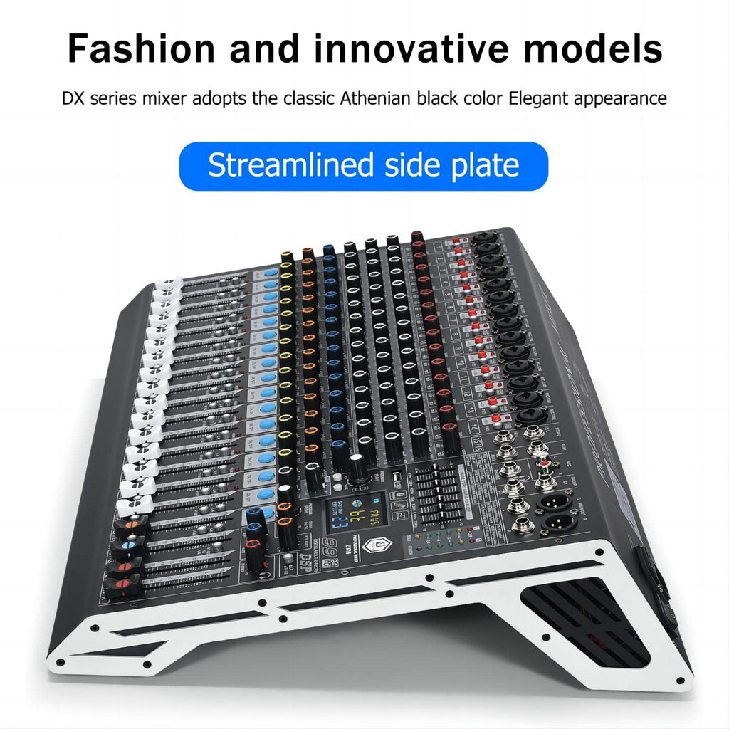 W IN-MIX DX16 Professional 16-Channel DJ Mixer with 99 DSP Effects, 7-Band EQ, 48V Phantom Power, Bluetooth & USB Recording for Live Performance, Studio, Podcast & Streaming