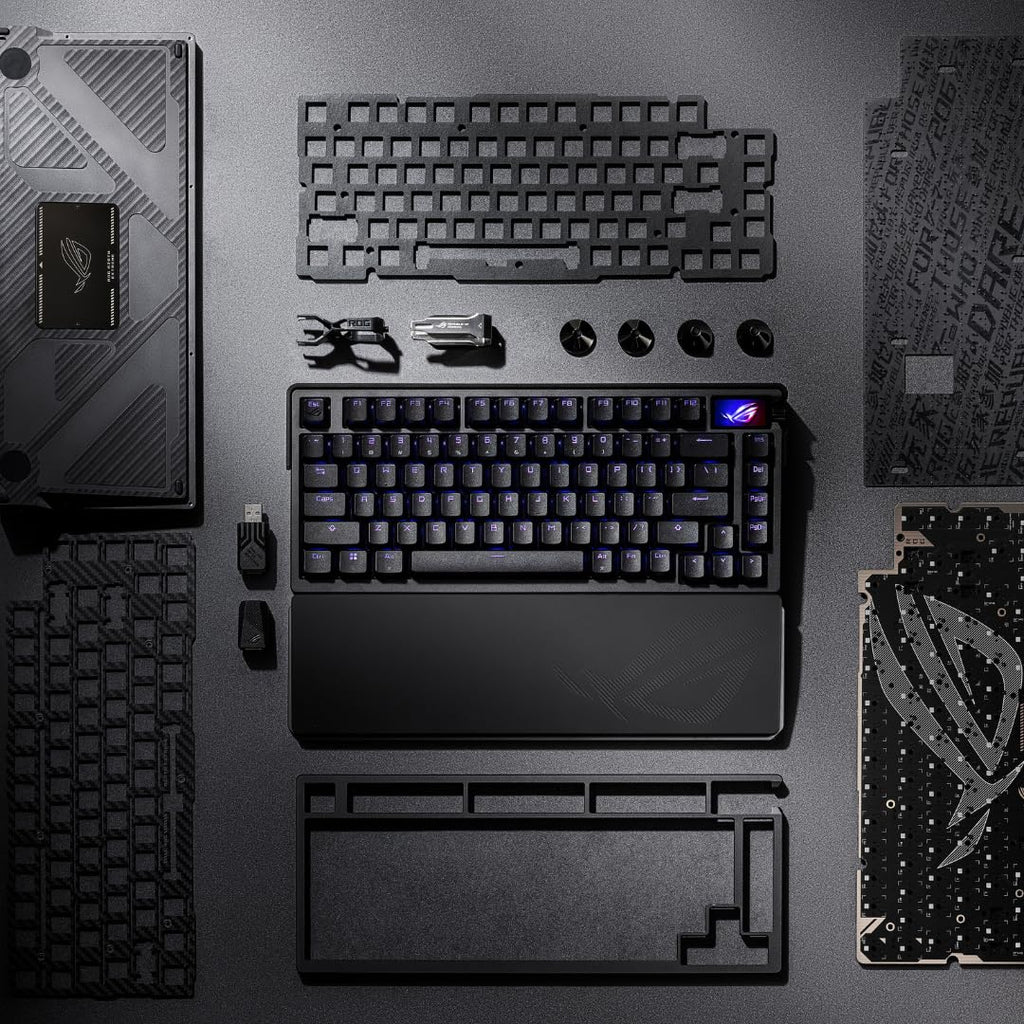 ASUS ROG Azoth Extreme Wireless Mechanical Gaming Keyboard – 75% TKL, ROG NX Snow Linear Switches, PBT Keycaps, Aluminum Chassis, Carbon Fiber, Gasket Mount, Color OLED Screen, PC/Mac Support - Black