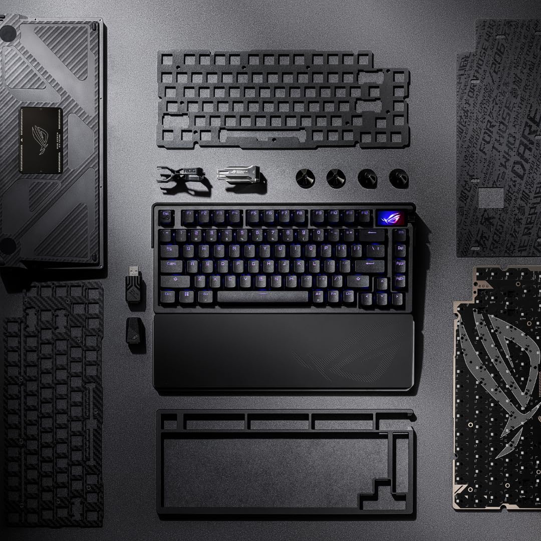 ASUS ROG Azoth Extreme Wireless Mechanical Gaming Keyboard – 75% TKL, ROG NX Snow Linear Switches, PBT Keycaps, Aluminum Chassis, Carbon Fiber, Gasket Mount, Color OLED Screen, PC/Mac Support - Black