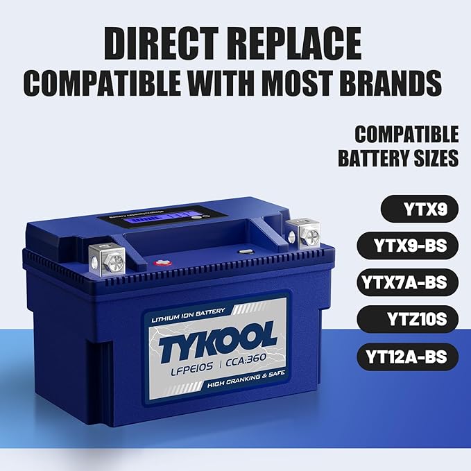 YTZ10S 12v lithium battery 6Ah 360CCA LiFePO4 battery, for Honda KTM Yamaha Harely Powersports Battery, Fit ATV, UTV, Scooter,Snowmobile, Motocross, Lawn Mower, Jt Ski, Motorboat,Quad,Tractor