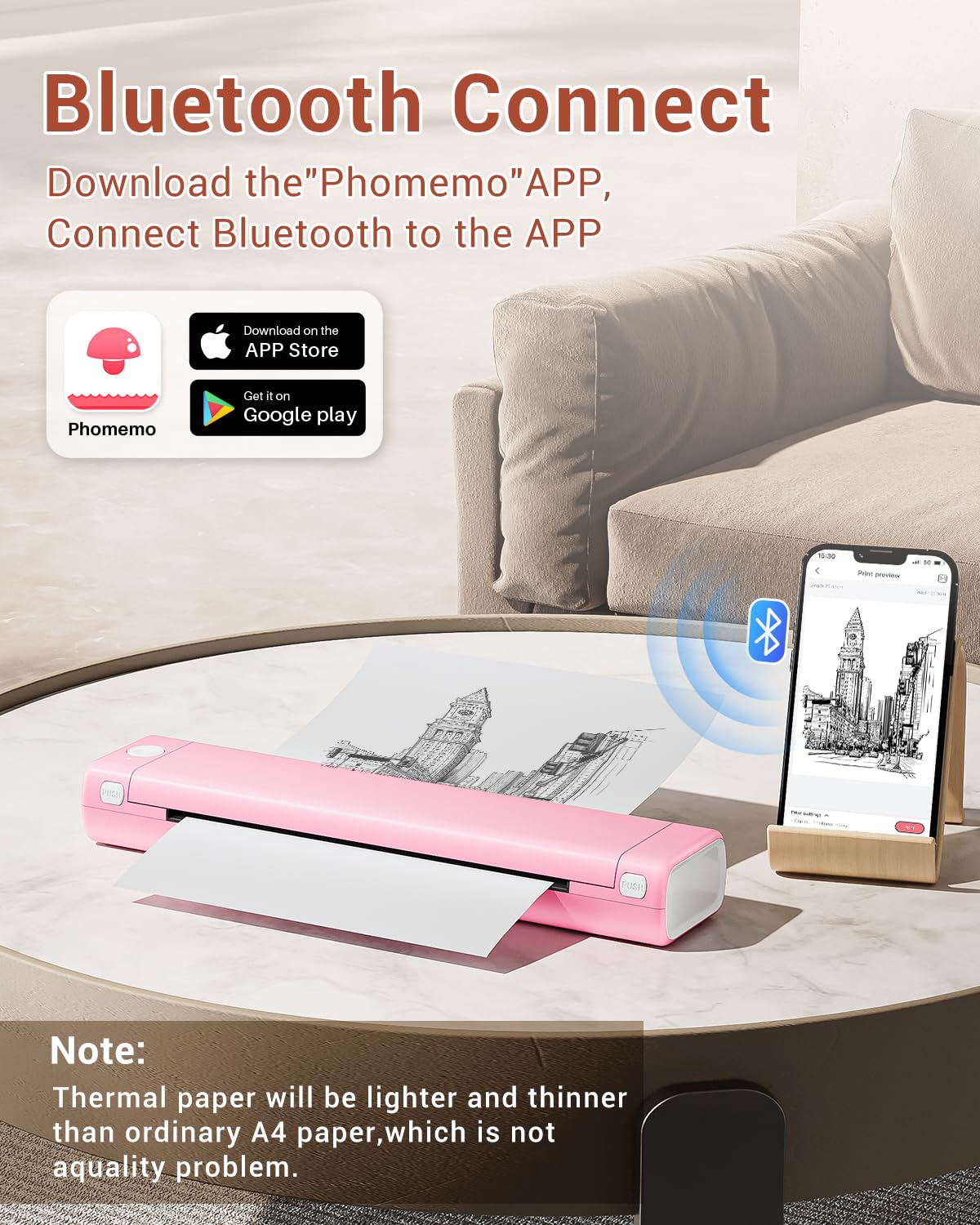 Phomemo Portable Printers Wireless for Travel, M08F Thermal Bluetooth Printer Support for 8.5"x11" US Letter, Small Inkless Printer Compatible with iOS, Android, Laptop for Car, Office, Home